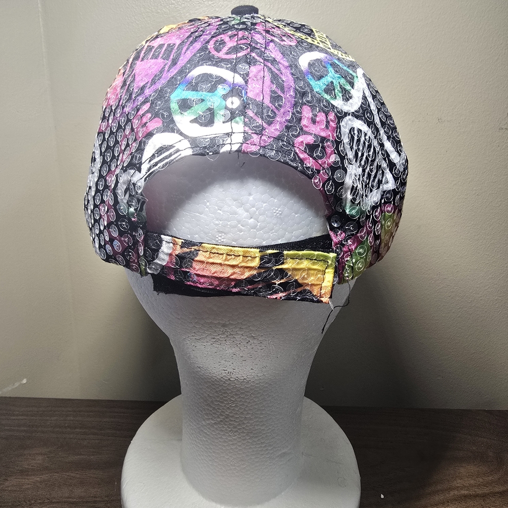 Y2K Justice Girl's Peace Love Rainbow Sequin Hat Graffiti Print Adjustable Cap - Picture 4 of 8